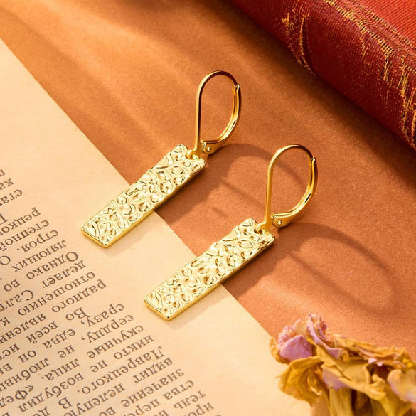 Women's Square Hammered Copper Pendant Earrings With Geometric Exaggerated Design And Electroplated Finish