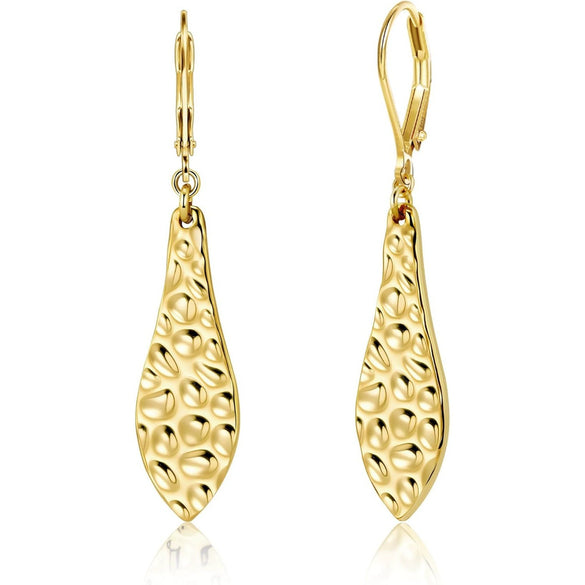 Women's Square Hammered Copper Pendant Earrings With Geometric Exaggerated Design And Electroplated Finish