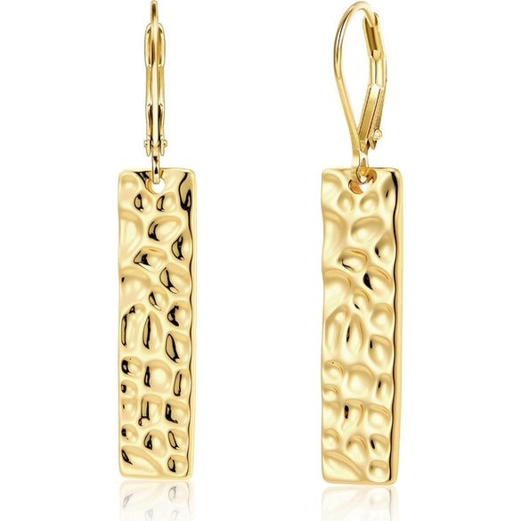 Women's Square Hammered Copper Pendant Earrings With Geometric Exaggerated Design And Electroplated Finish
