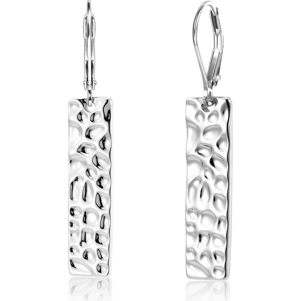 Women's Square Hammered Copper Pendant Earrings With Geometric Exaggerated Design And Electroplated Finish