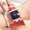 Women's Square Leisure Watch Alloy Case Genuine Leather Strap Rose Gold Clasp Mineral Strengthened Glass Mirror