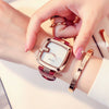 Women's Square Leisure Watch Alloy Case Genuine Leather Strap Rose Gold Clasp Mineral Strengthened Glass Mirror