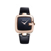 Women's Square Leisure Watch Alloy Case Genuine Leather Strap Rose Gold Clasp Mineral Strengthened Glass Mirror