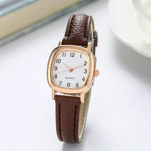 Women's Square Metal And Pu Belt Quartz Watch Retro And Leisure Style