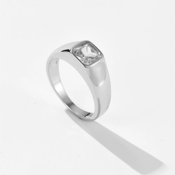 Women's Square Microinlaid Zircon Ring Copper Electroplated Platinum 18K Gold Fashion Geometric Jewelry