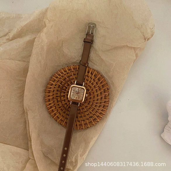 Women's Square Retro Leisure Watch Alloy Case Ordinary Glass Mirror