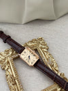 Women's Square Retro Quartz Watch With Pu Strap And Alloy Case