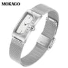 Women's Square Retro Simple Quartz Watch Zinc Alloy Case Mineral Tempered Glass Mirror Mesh Belt Genuine Cowhide Belt Stainless Steel Buckle Waterproof