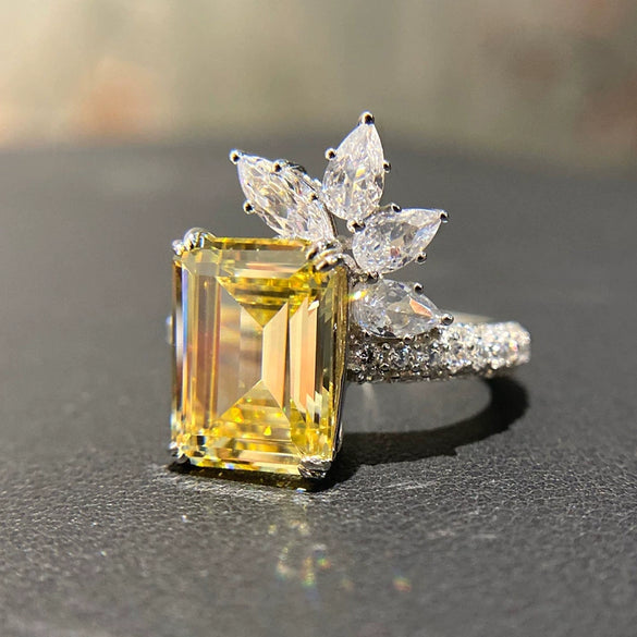 Women's Square Ring Copper With Flower Pattern And Zircon