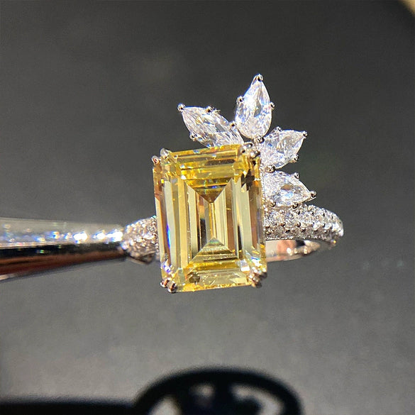 Women's Square Ring Copper With Flower Pattern And Zircon