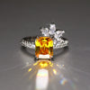 Women's Square Ring Copper With Flower Pattern And Zircon