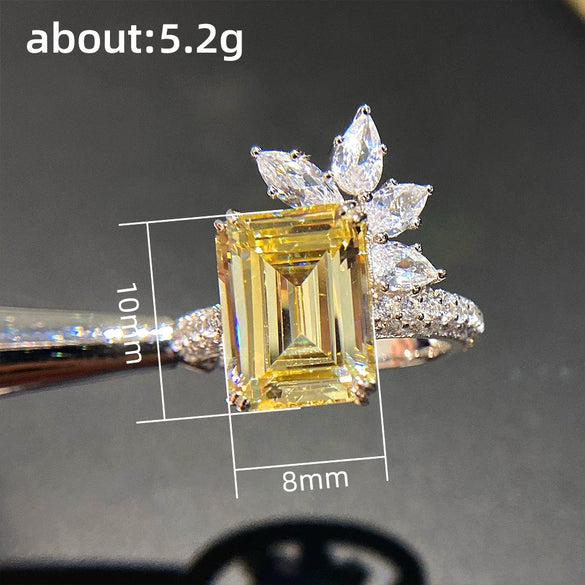 Women's Square Ring Copper With Flower Pattern And Zircon