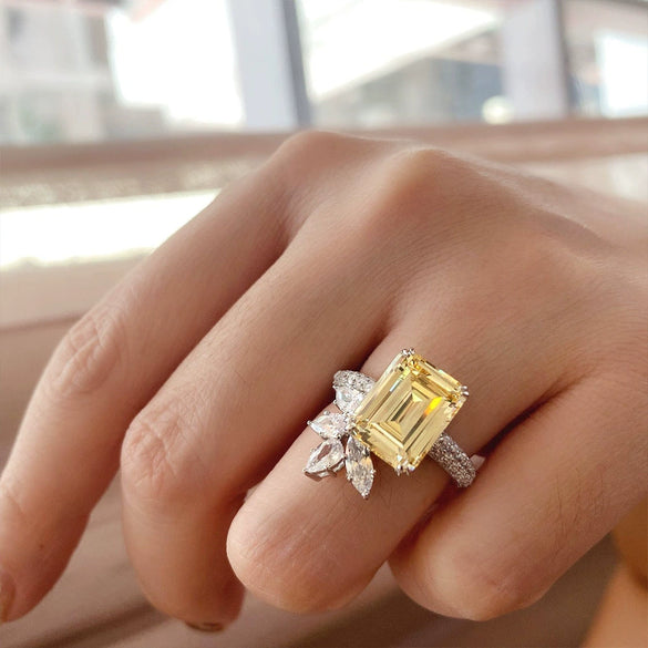 Women's Square Ring Copper With Flower Pattern And Zircon