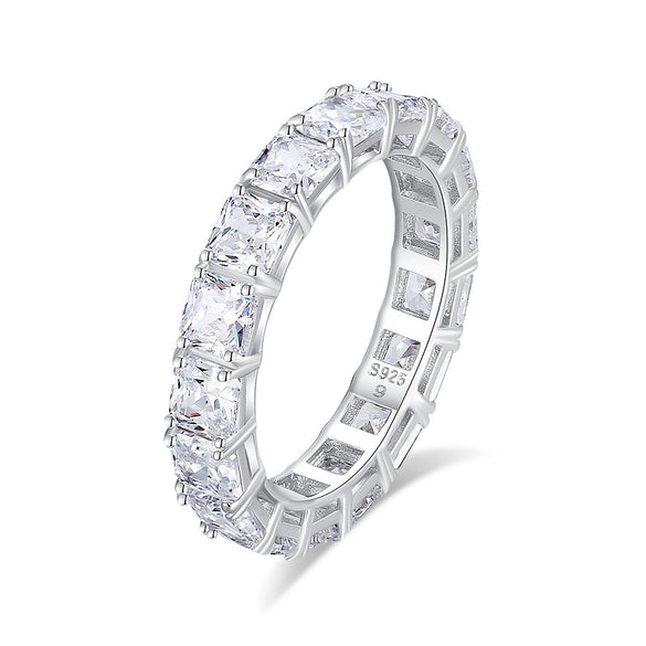 Women's Square Ring S925 Sterling Silver With Diamond And Geometric Design