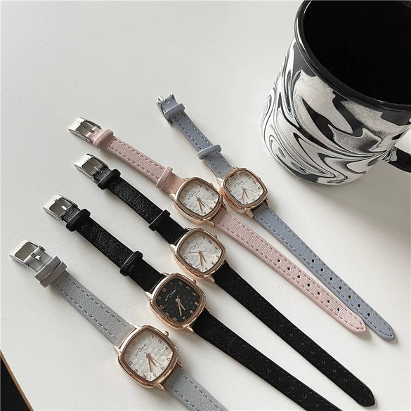 Women's Square Small Watch Alloy Case Imitation Leather Strap Leisure Style