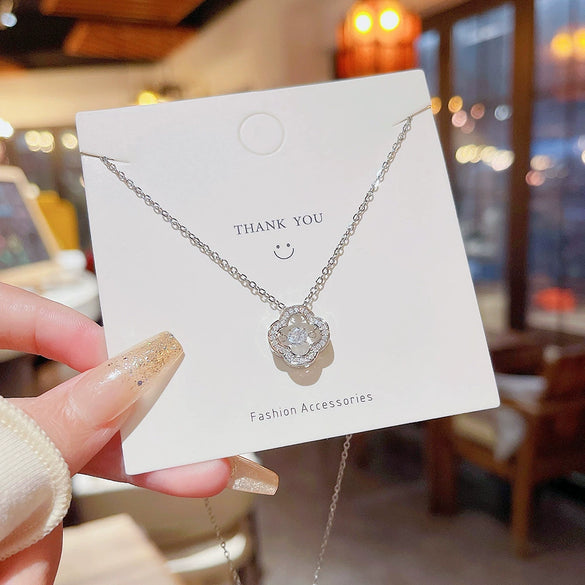 Women's Square Titanium Steel And Copper Necklace With Inlaid Zircon And Geometric Style