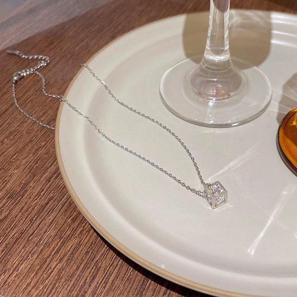 Women's Square Titanium Steel And Copper Necklace With Inlaid Zircon And Geometric Style