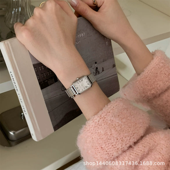 Women's Square Watch Alloy Case Ordinary Glass Mirror Bamboo Strap Antique Style