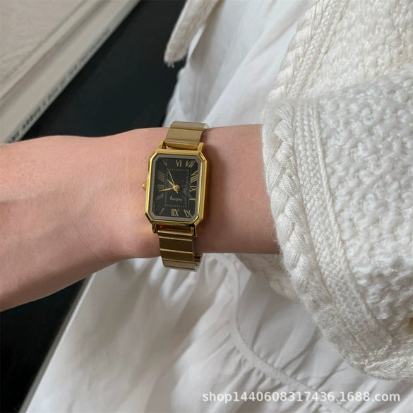 Women's Square Watch Alloy Case Ordinary Glass Mirror Bamboo Strap Antique Style