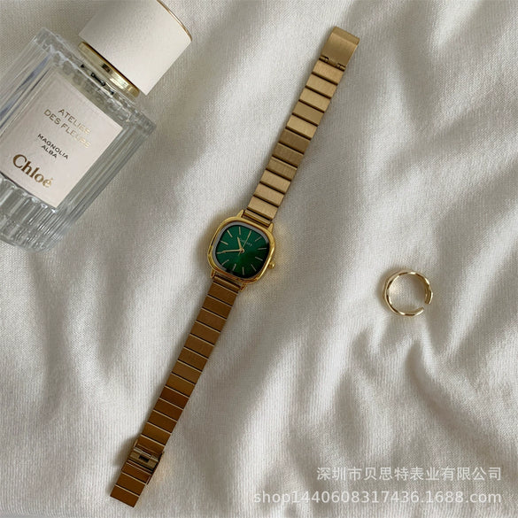 Women's Square Watch With Bamboo Strap And Alloy Case