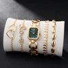 Women's Square Zinc Alloy Case Alloy Strap Quartz Watch With Heart Bracelet Leisure Style