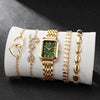 Women's Square Zinc Alloy Case Alloy Strap Quartz Watch With Heart Bracelet Leisure Style