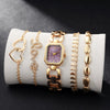 Women's Square Zinc Alloy Case Alloy Strap Quartz Watch With Heart Bracelet Leisure Style