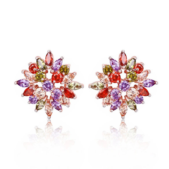 Women's Square Zircon Flower Earrings Fashion Full Stone Ear Buckle Style Natural Floral Design