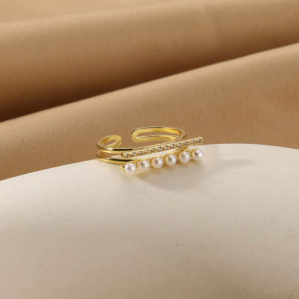 Women's Stacking Ring With Imitation Pearl Copper Animal Zodiac Diamond Studded