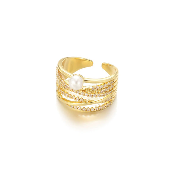 Women's Stacking Ring With Imitation Pearl Copper Animal Zodiac Diamond Studded