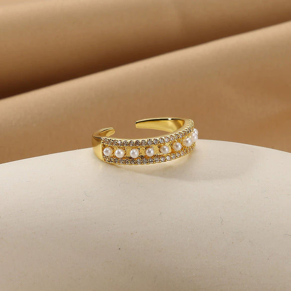 Women's Stacking Ring With Imitation Pearl Copper Animal Zodiac Diamond Studded