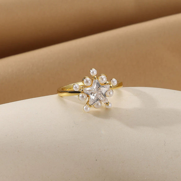 Women's Stacking Ring With Imitation Pearl Copper Animal Zodiac Diamond Studded