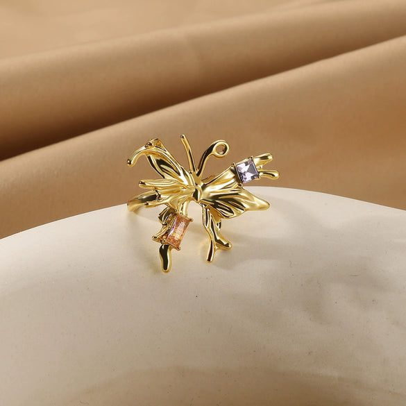 Women's Stacking Ring With Imitation Pearl Copper Animal Zodiac Diamond Studded