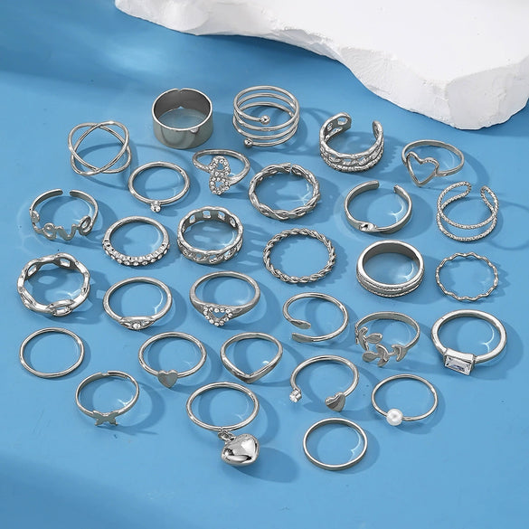 Women's Stacking Style Asymmetrical Fashion Heart Pendant Geometric Ring Set Alloy Electroplating