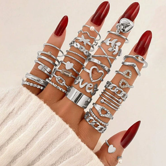 Women's Stacking Style Asymmetrical Fashion Heart Pendant Geometric Ring Set Alloy Electroplating