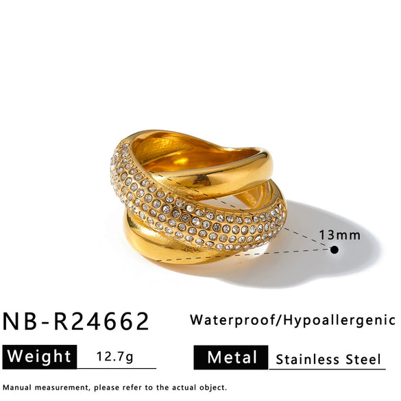 Women’s Stainless Steel Adjustable Drop Ring With Zirconia Rhinestone And Cat Eye Stone 18K Vacuum Electroplated Fashion Jewelry