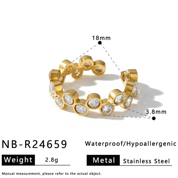 Women’s Stainless Steel Adjustable Drop Ring With Zirconia Rhinestone And Cat Eye Stone 18K Vacuum Electroplated Fashion Jewelry