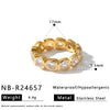 Women’s Stainless Steel Adjustable Drop Ring With Zirconia Rhinestone And Cat Eye Stone 18K Vacuum Electroplated Fashion Jewelry