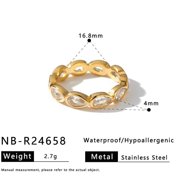 Women’s Stainless Steel Adjustable Drop Ring With Zirconia Rhinestone And Cat Eye Stone 18K Vacuum Electroplated Fashion Jewelry