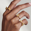 Women's Stainless Steel Adjustable Open Ring With Flower Design Pearls Rhinestones And 18K Vacuum Plated Finish