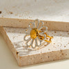 Women's Stainless Steel Adjustable Open Ring With Hollow Flower Geometric Design And Vacuum Plated Non Fading Finish