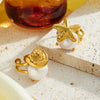 Women's Stainless Steel Adjustable Open Ring With Starfish Conch And Pearl Inlay 18K Vacuum Plated Geometric Jewelry