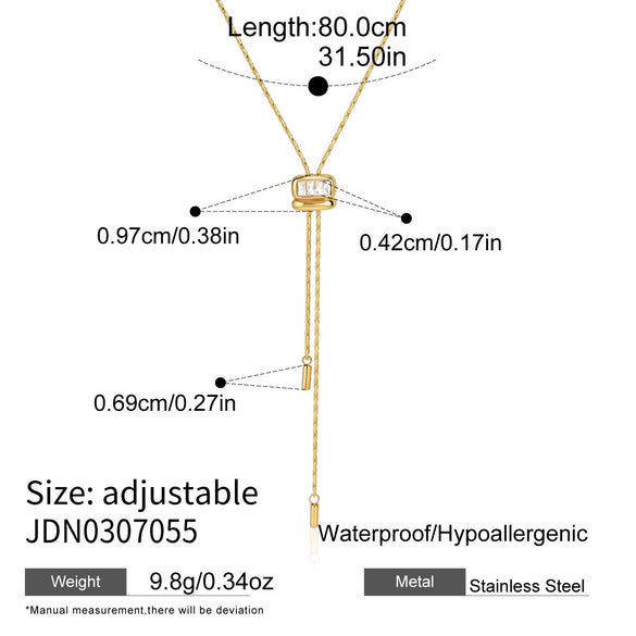 Women's Stainless Steel Adjustable Pullthrough Long Necklace With Geometric Pendant And Pvd Gold Plating