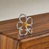 Women's Stainless Steel Adjustable Ring With Gold Silver Color Block Hollow Flower Geometric Design And 18K Vacuum Plated Finish