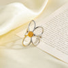 Women's Stainless Steel Adjustable Ring With Gold Silver Color Block Hollow Flower Geometric Design And 18K Vacuum Plated Finish