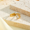 Women's Stainless Steel Adjustable Ring With Zircon Studs Geometric Line Design And Vacuum Electroplated Finish