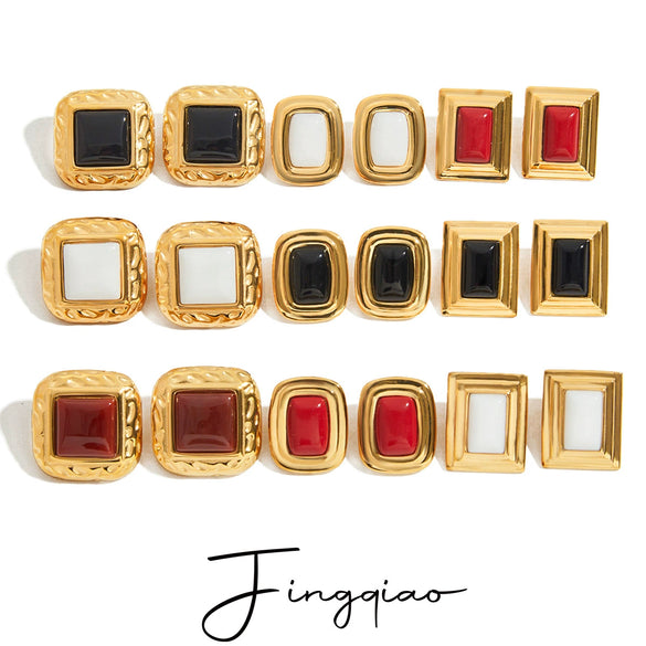 Women's Stainless Steel Agate Geometric Earrings With Electroplating