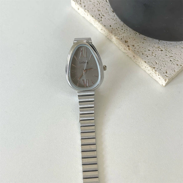 Women's Stainless Steel Alloy Band Oval Dial Medieval Style Snake Head Bamboo Band Watch
