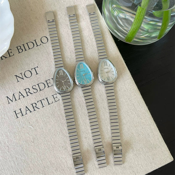 Women's Stainless Steel Alloy Band Oval Dial Medieval Style Snake Head Bamboo Band Watch