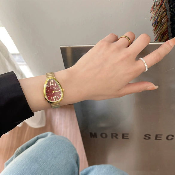 Women's Stainless Steel Alloy Band Oval Dial Medieval Style Snake Head Bamboo Band Watch